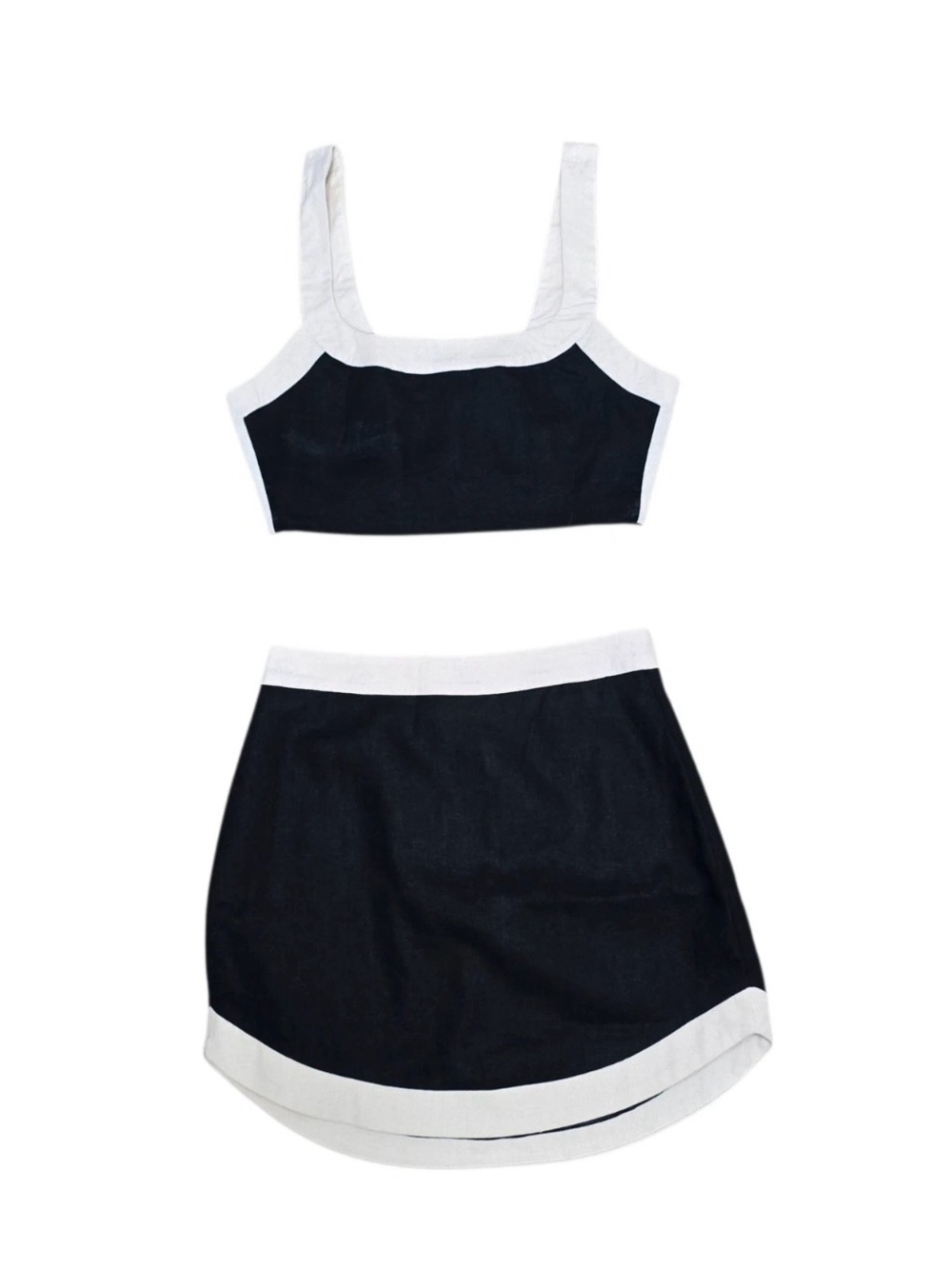 7 For All Mankind Black and White Contrast Crop Top & Skirt Set